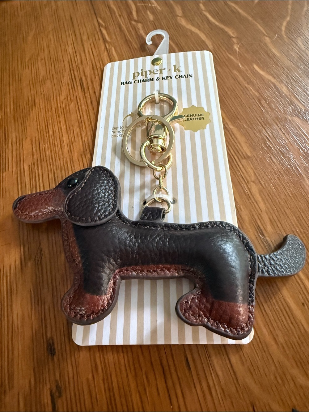 Piper K Leather Dachshund Bag Charm Key Chain — Brown/Black - NWT